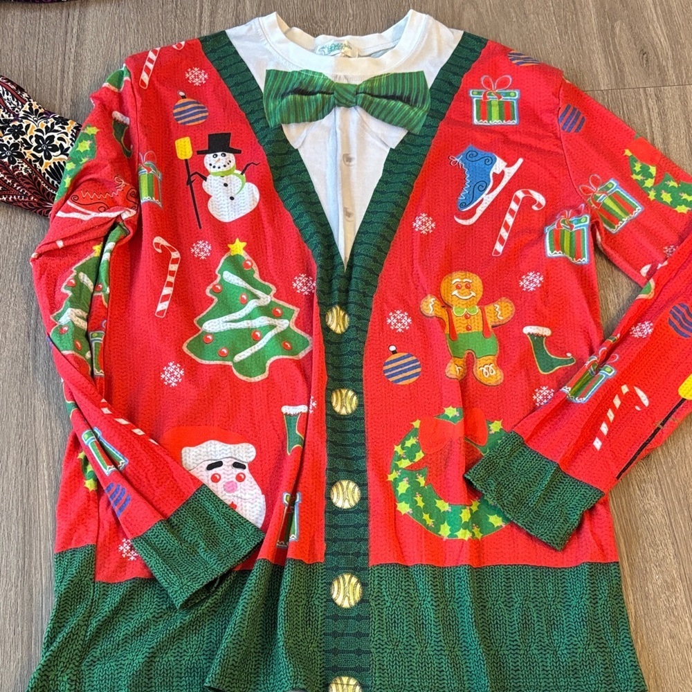 Holiday-Themed Red and Green Long Sleeve Shirt